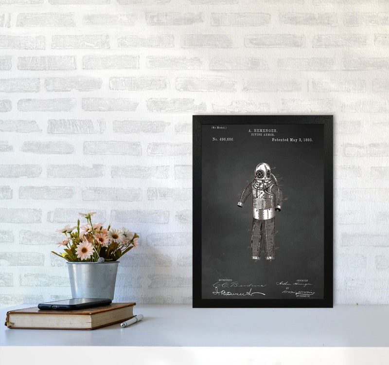 Diving Armor Patent Art Print by Jason Stanley A3 White Frame