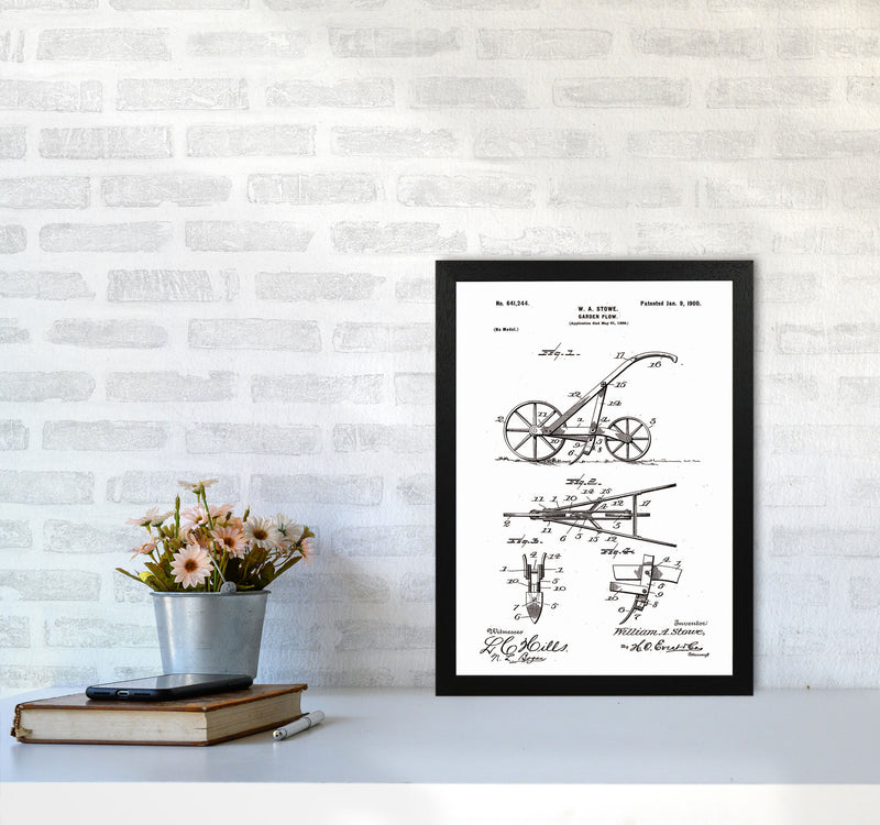Garden Plow Patent Art Print by Jason Stanley A3 White Frame