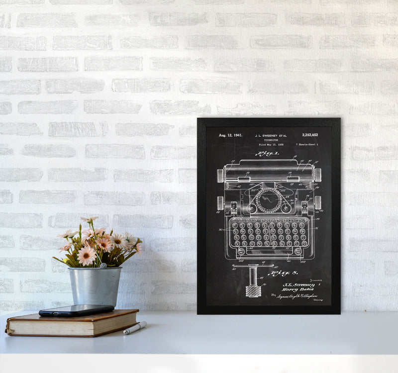 Type Writer Patent Art Print by Jason Stanley A3 White Frame