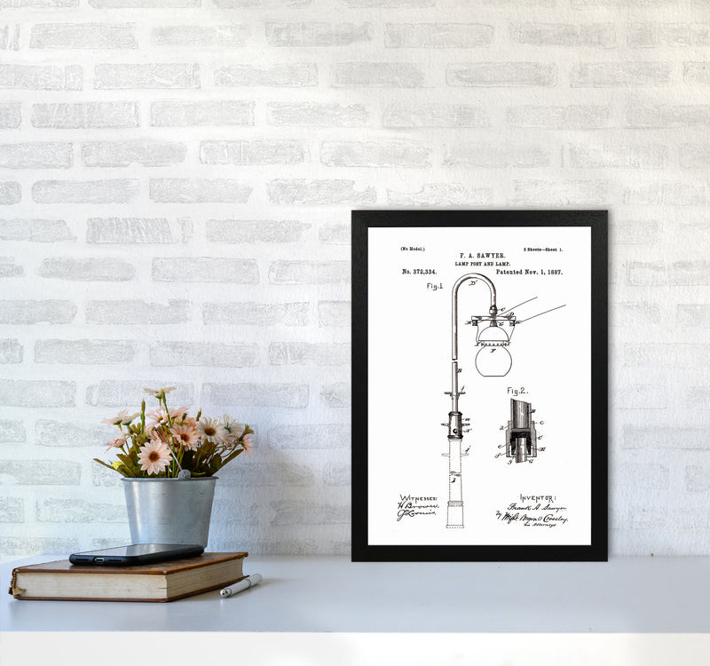 Lamp Post Patent Art Print by Jason Stanley A3 White Frame