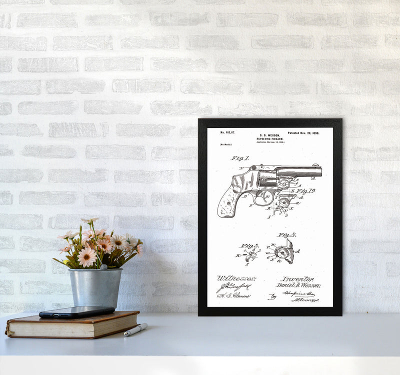 Revolver Patent Art Print by Jason Stanley A3 White Frame