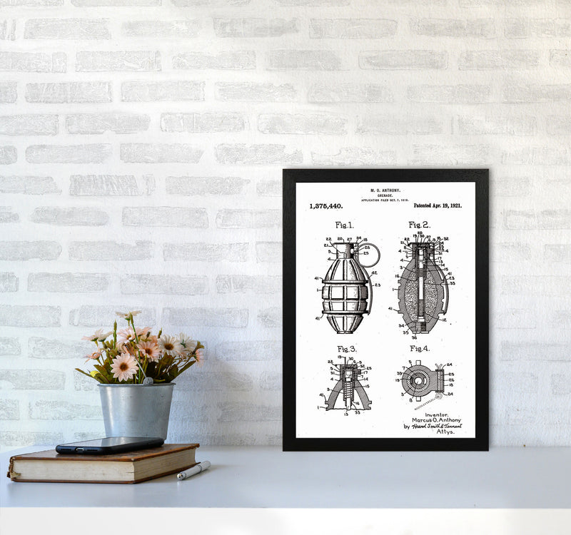 Grenade Patent Art Print by Jason Stanley A3 White Frame