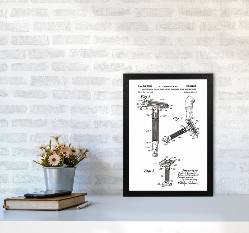 Razor Patent 2 Art Print by Jason Stanley A3 White Frame