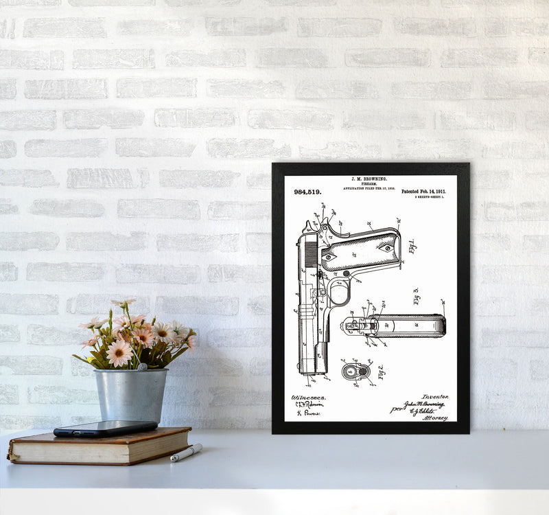 Gun Patent Art Print by Jason Stanley A3 White Frame