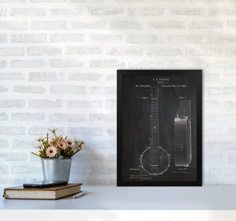 Banjo Patent Art Print by Jason Stanley A3 White Frame