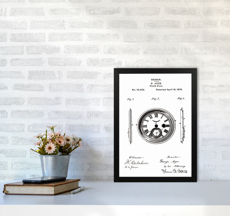 Clock Patent Art Print by Jason Stanley A3 White Frame
