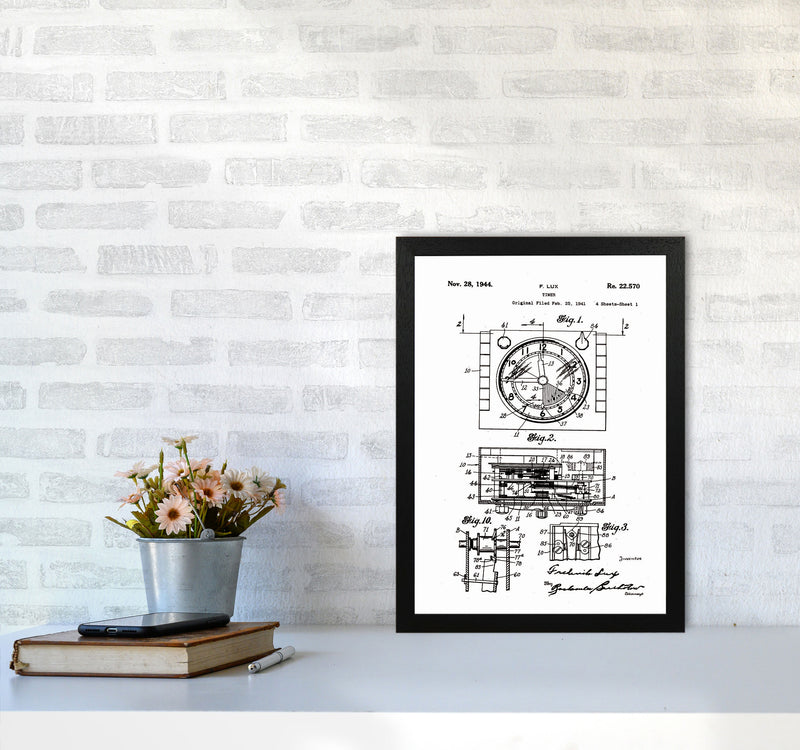 Timer Patent Art Print by Jason Stanley A3 White Frame