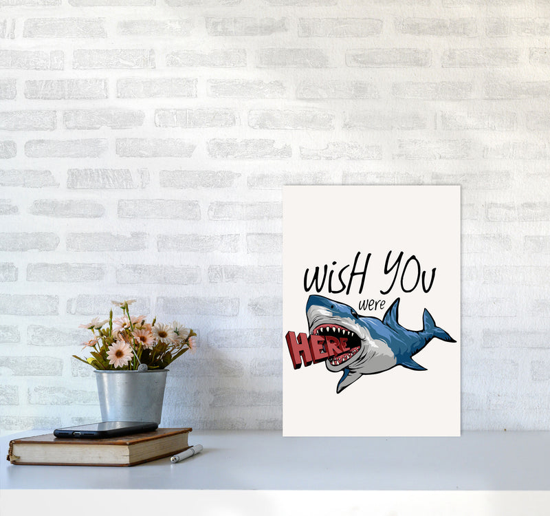 Wish You Were Here Shark Art Print by Jason Stanley A3 Black Frame