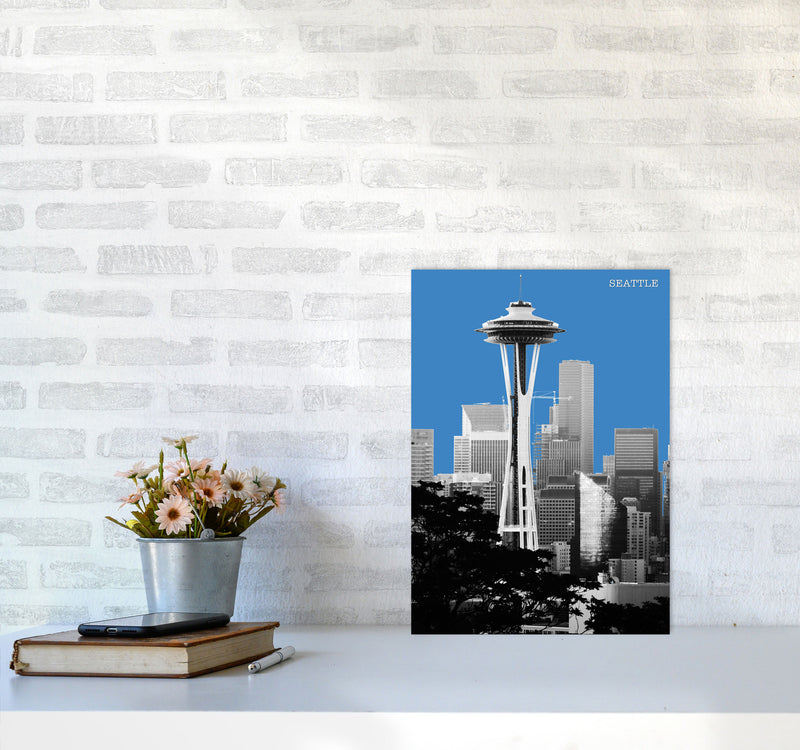 Halftone Seattle Blue Art Print by Jason Stanley A3 Black Frame