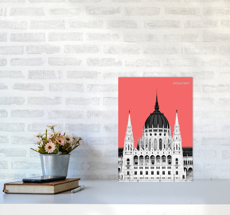 Halftone Budapest Red Art Print by Jason Stanley A3 Black Frame