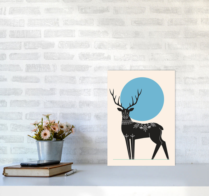Blue Moonlight Deer Art Print by Jason Stanley A3 Black Frame