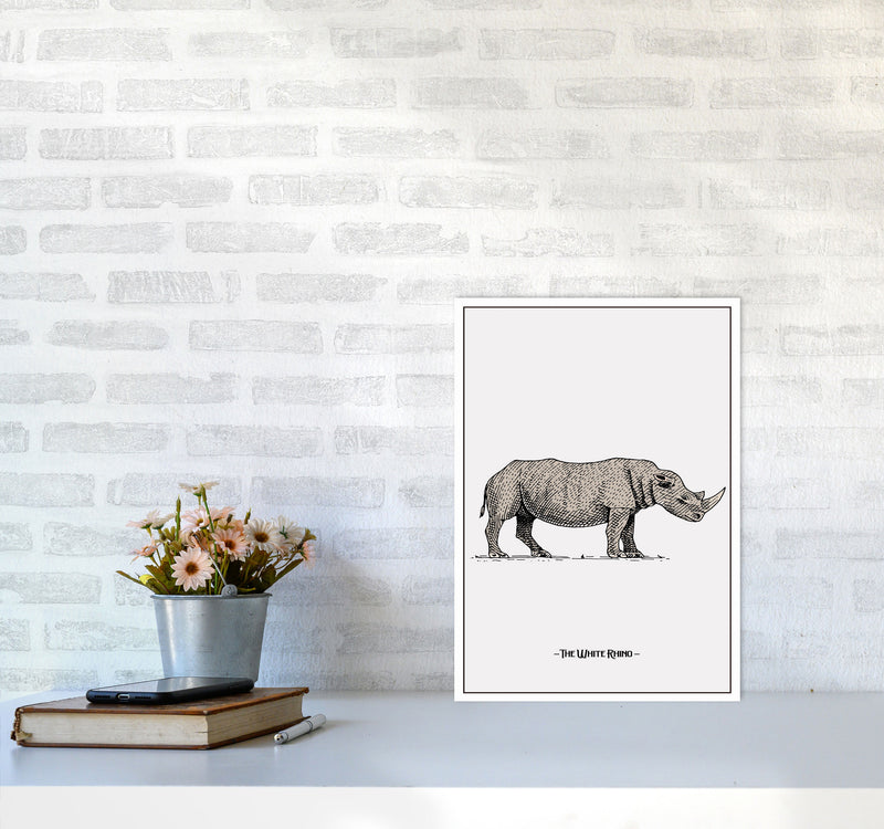 The White Rhino Art Print by Jason Stanley A3 Black Frame