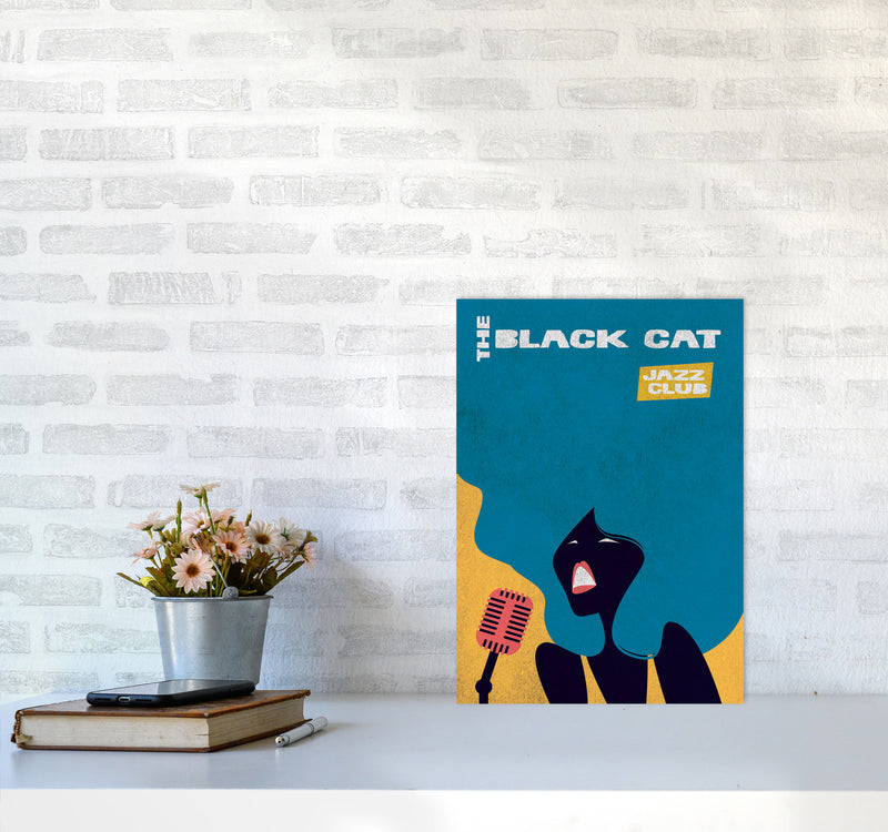 Black Cat Jazz Art Print by Jason Stanley A3 Black Frame