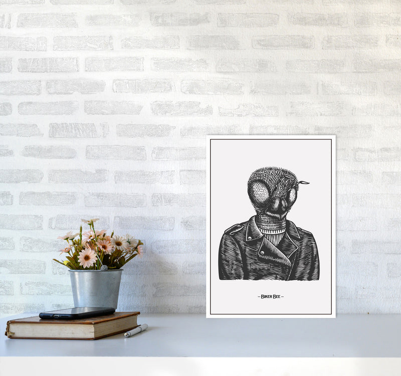 The Biker Bee Art Print by Jason Stanley A3 Black Frame