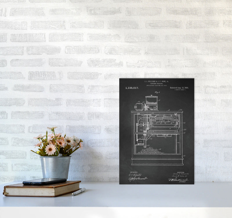 Popcorn Machine Patent- Chalkboard Art Print by Jason Stanley A3 Black Frame