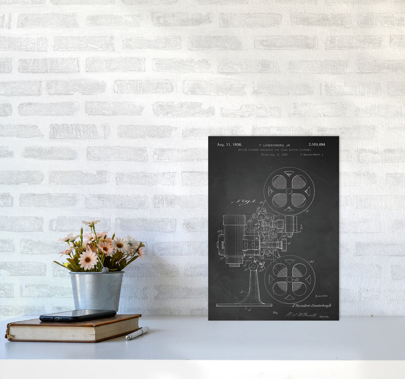 Motion Picture Projector Patent-Chalkboard Art Print by Jason Stanley A3 Black Frame