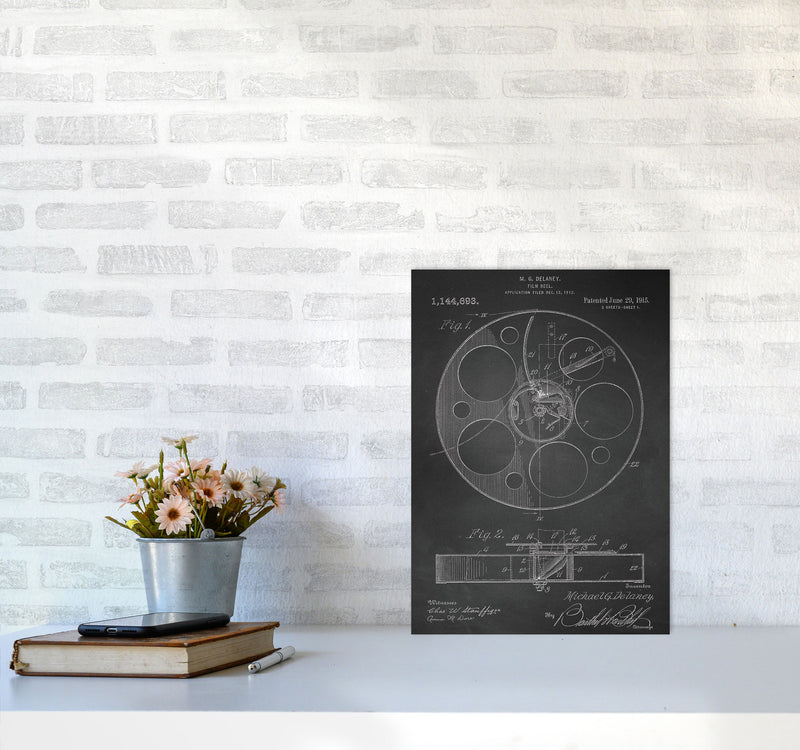 Film Reel Patent-Chalkboard Art Print by Jason Stanley A3 Black Frame