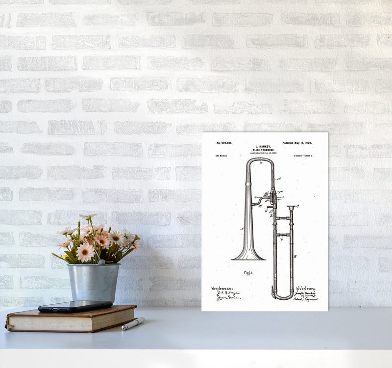 Slide Trombone Patent Art Print by Jason Stanley A3 Black Frame