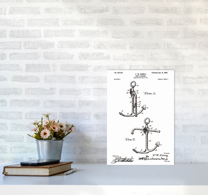 Anchor Patent White Art Print by Jason Stanley A3 Black Frame