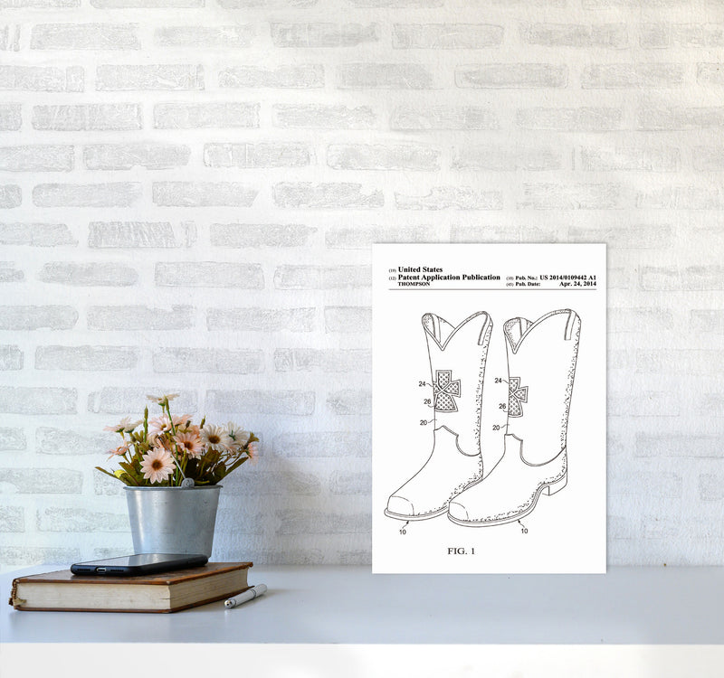 Cowboy Boots Patent Art Print by Jason Stanley A3 Black Frame