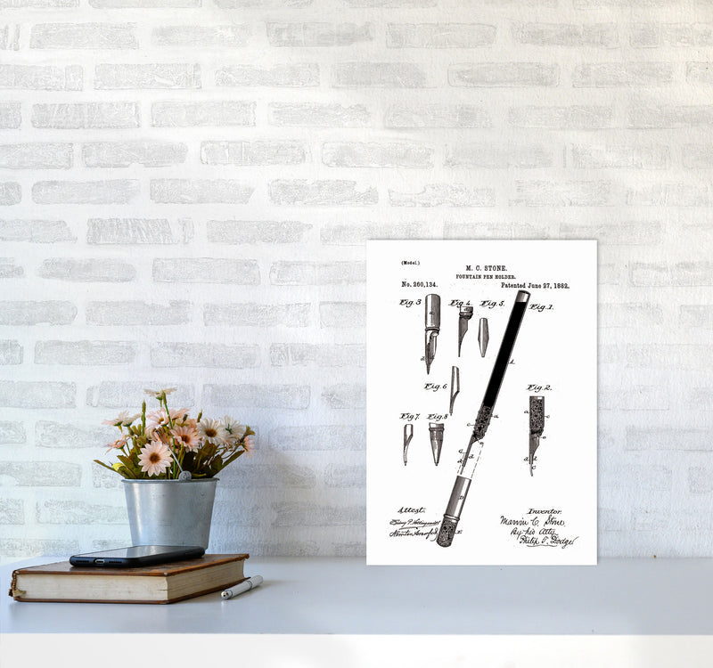 Fountain Pen Patent Art Print by Jason Stanley A3 Black Frame