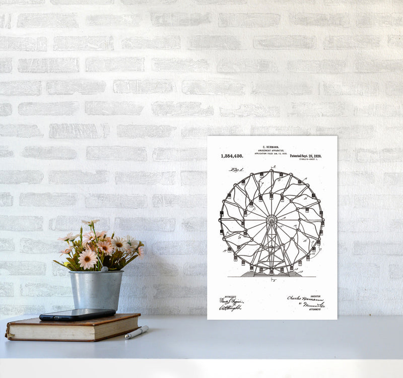 Ferris Wheel Patent Art Print by Jason Stanley A3 Black Frame