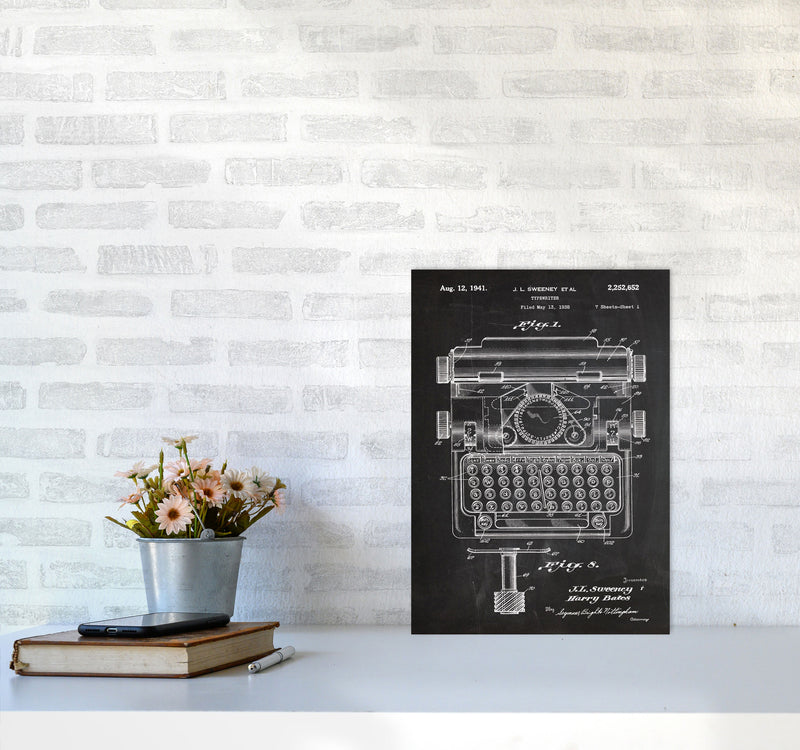 Type Writer Patent Art Print by Jason Stanley A3 Black Frame