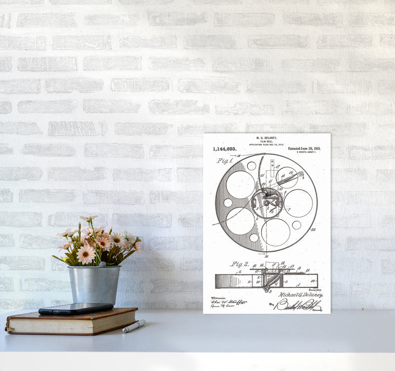 Film Reel Patent Art Print by Jason Stanley A3 Black Frame