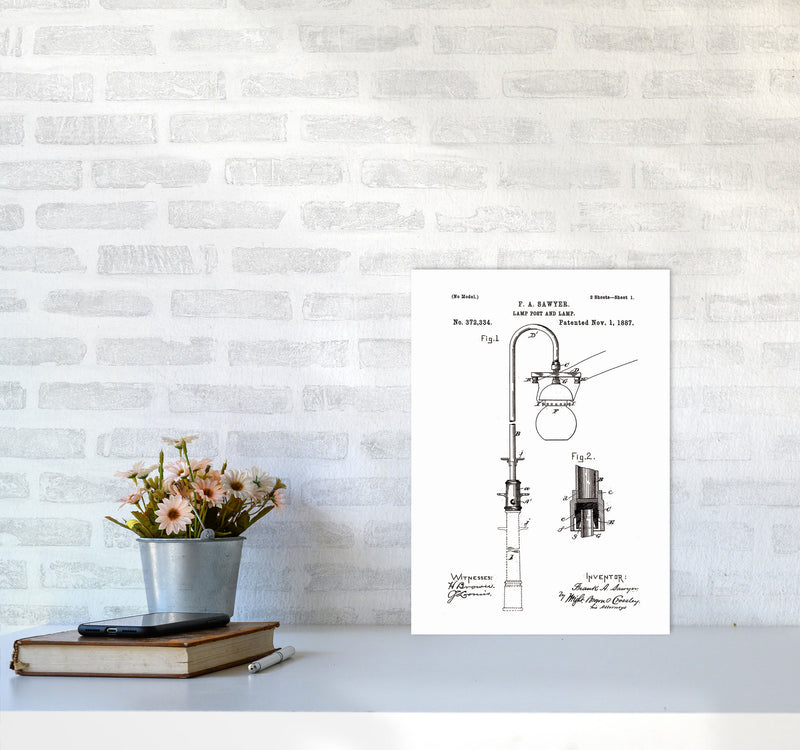 Lamp Post Patent Art Print by Jason Stanley A3 Black Frame