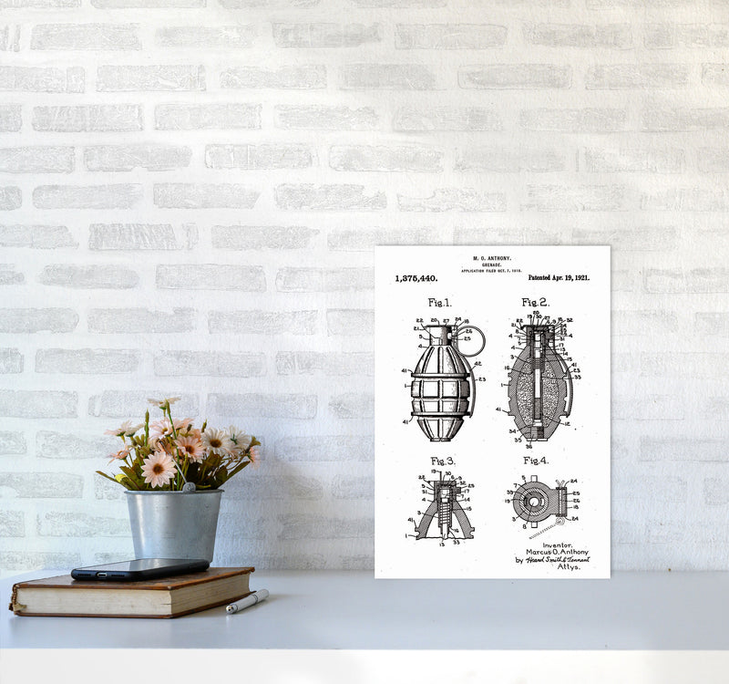 Grenade Patent Art Print by Jason Stanley A3 Black Frame