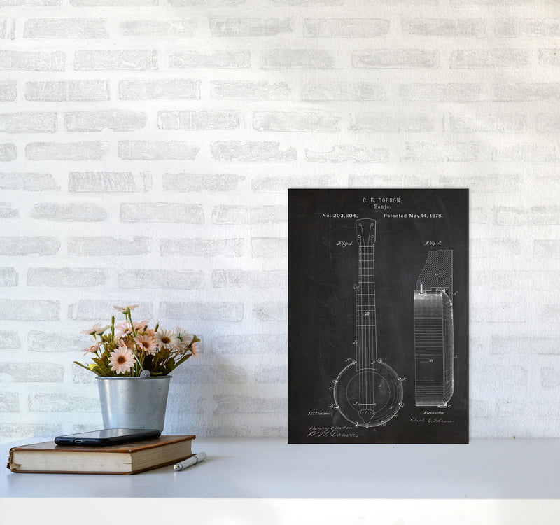 Banjo Patent Art Print by Jason Stanley A3 Black Frame