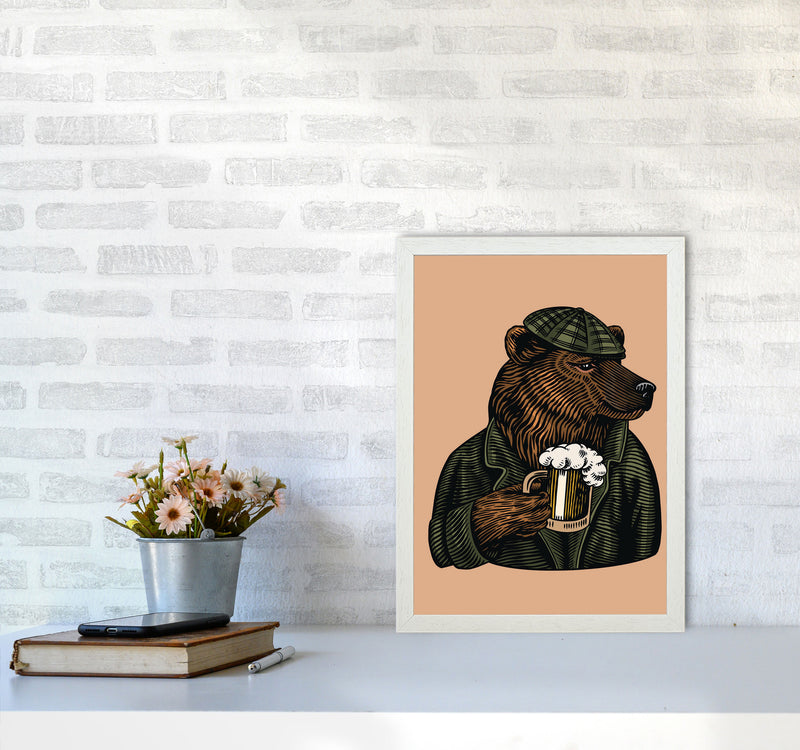 Frosty The Bear With A Frosty Beer Art Print by Jason Stanley A3 Oak Frame