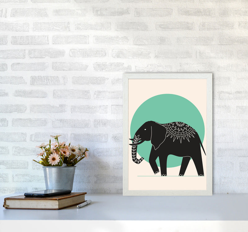 Elephant Green Moonlight Art Print by Jason Stanley A3 Oak Frame