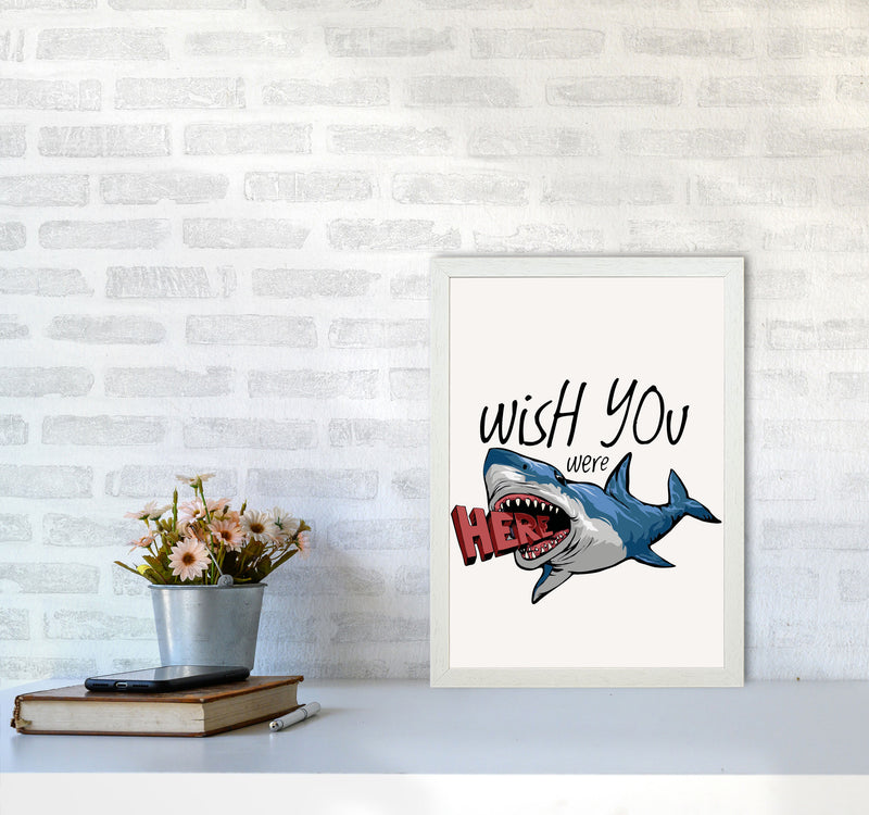 Wish You Were Here Shark Art Print by Jason Stanley A3 Oak Frame
