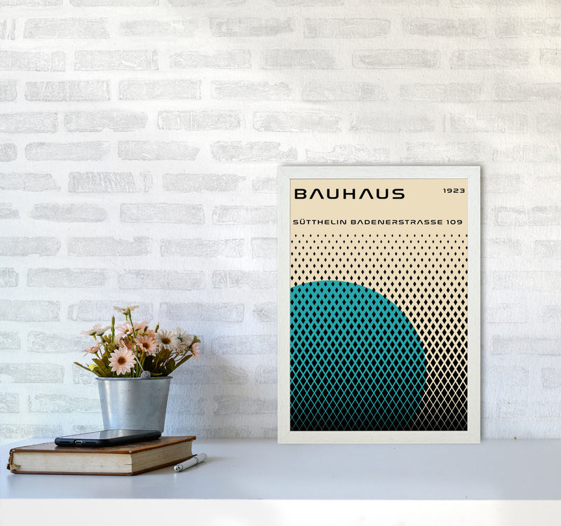 Bauhaus Geometric Teal Art Print by Jason Stanley A3 Oak Frame