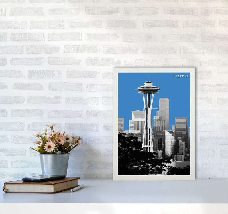 Halftone Seattle Blue Art Print by Jason Stanley A3 Oak Frame