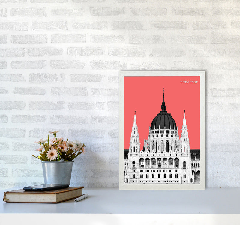 Halftone Budapest Red Art Print by Jason Stanley A3 Oak Frame