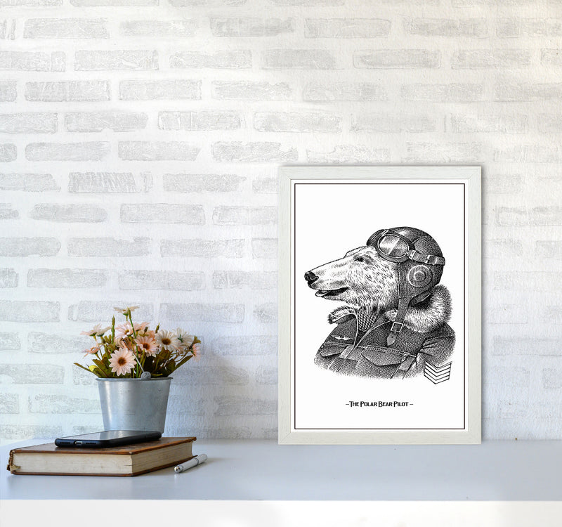 The Poler Bear Pilot Art Print by Jason Stanley A3 Oak Frame