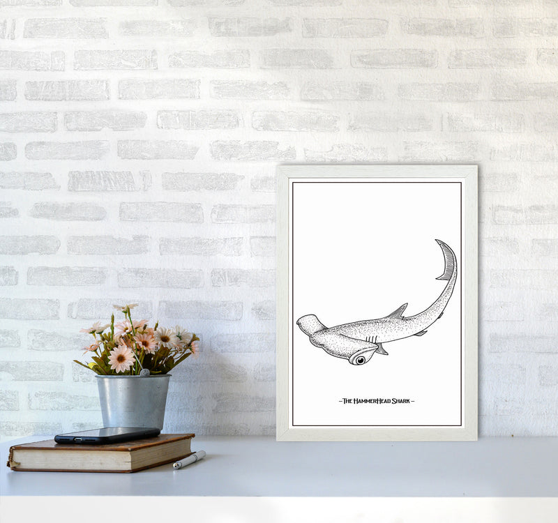 The Hammerhead Shark Art Print by Jason Stanley A3 Oak Frame