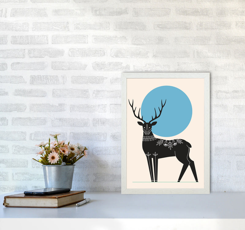 Blue Moonlight Deer Art Print by Jason Stanley A3 Oak Frame
