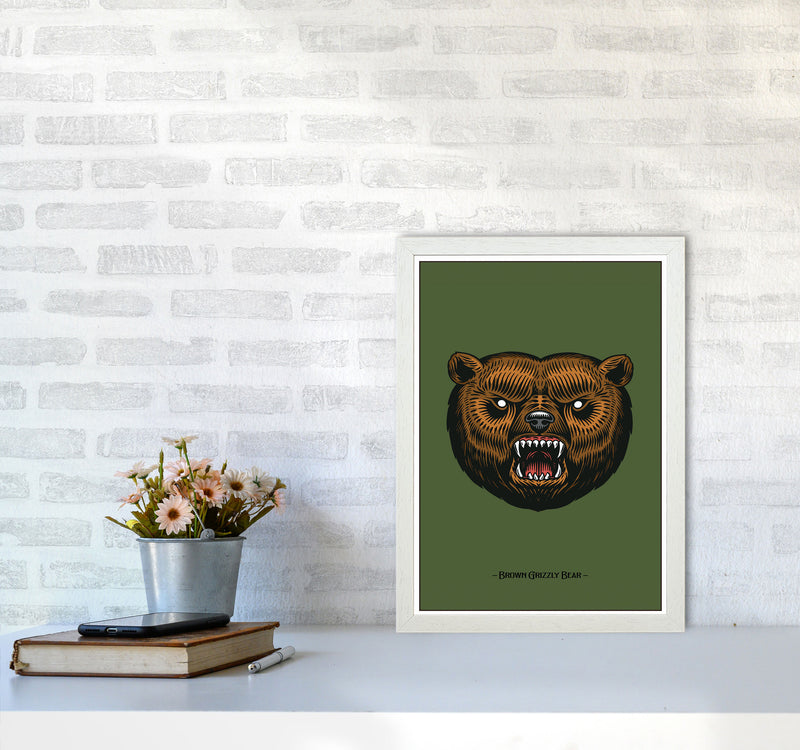 Brown Grizzly Bear Art Print by Jason Stanley A3 Oak Frame