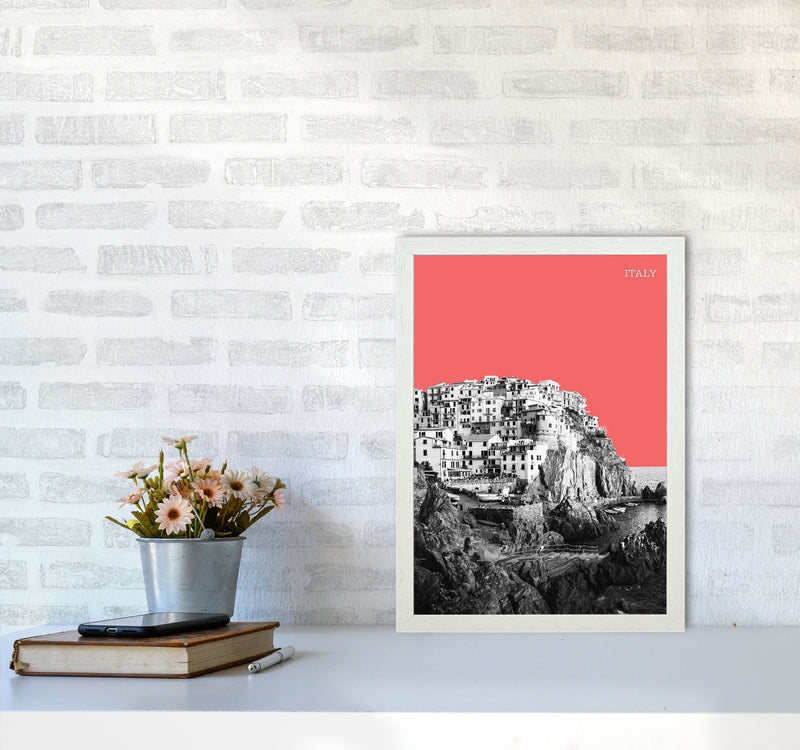 Halftone Italy Red Art Print by Jason Stanley A3 Oak Frame