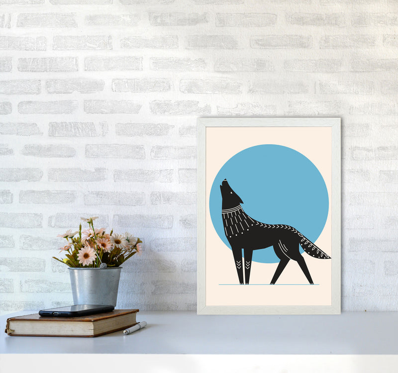 Howl At The Moon Art Print by Jason Stanley A3 Oak Frame