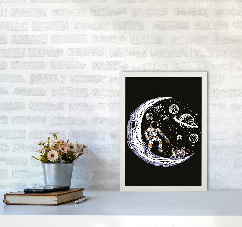 Doggie Moon Walks Art Print by Jason Stanley A3 Oak Frame