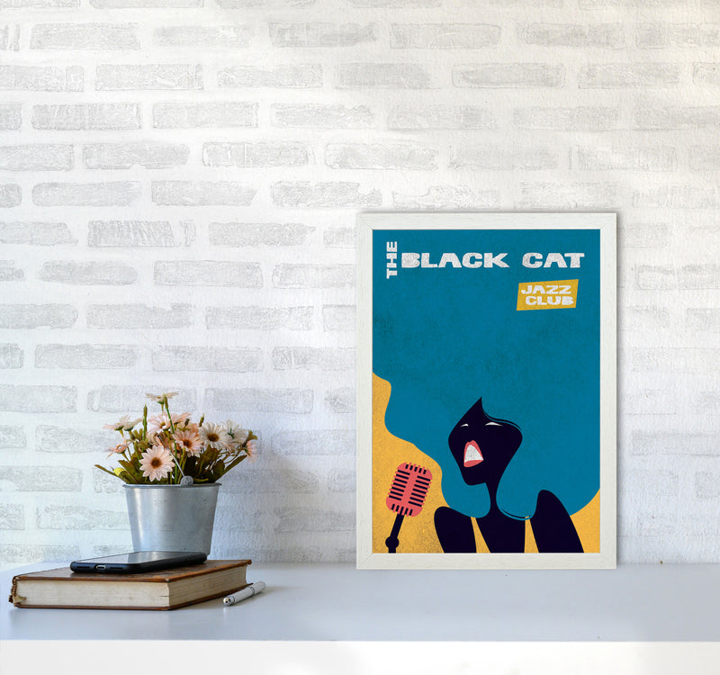 Black Cat Jazz Art Print by Jason Stanley A3 Oak Frame