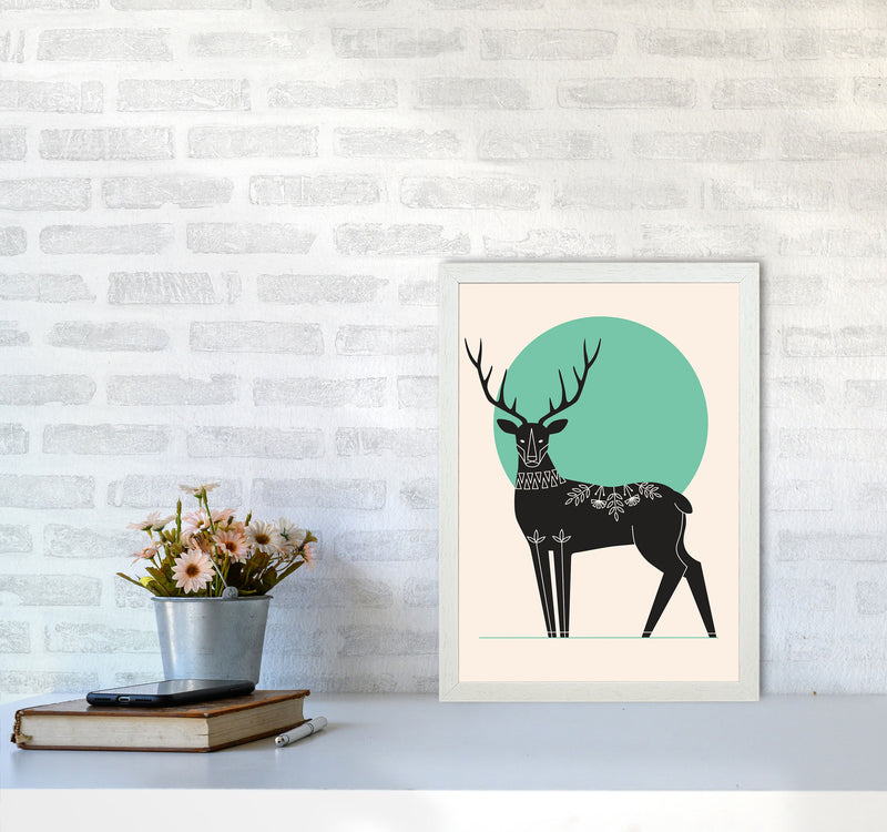Moonlight Deer Art Print by Jason Stanley A3 Oak Frame