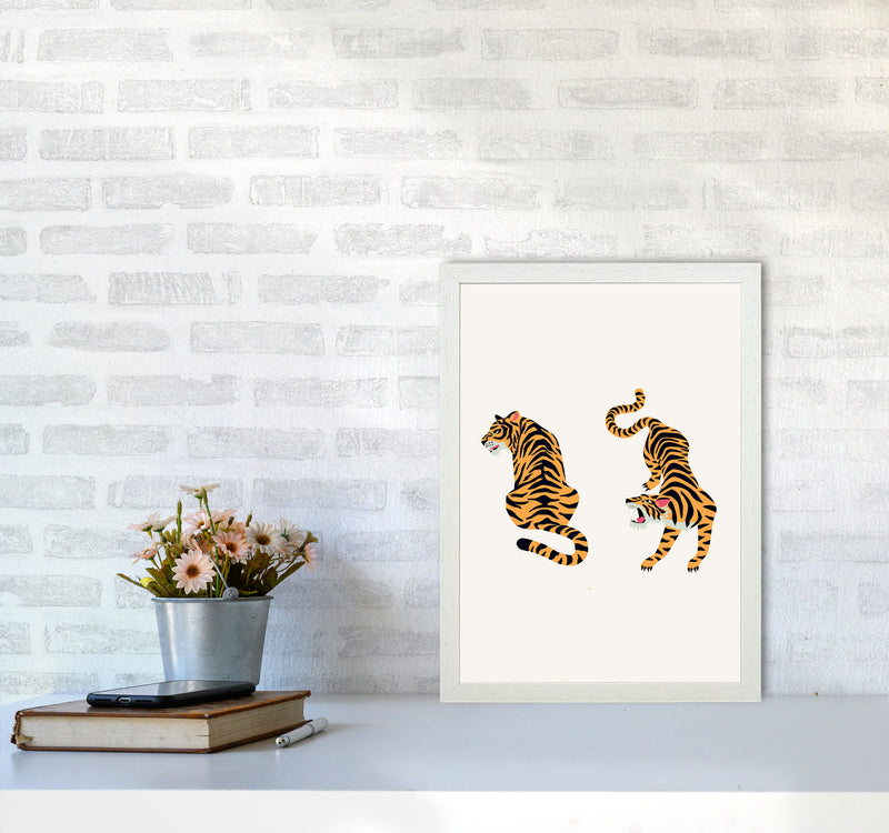 The Two Tigers Art Print by Jason Stanley A3 Oak Frame
