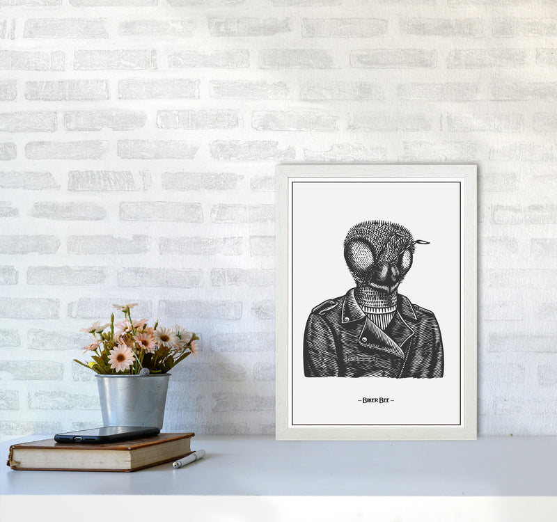 The Biker Bee Art Print by Jason Stanley A3 Oak Frame