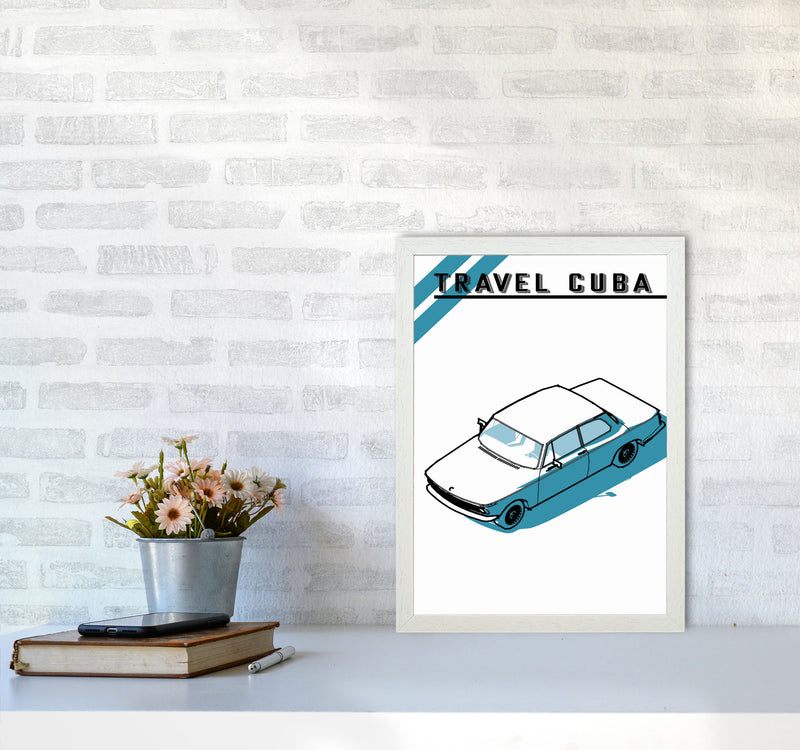 Travel Cuba Blue Car Art Print by Jason Stanley A3 Oak Frame
