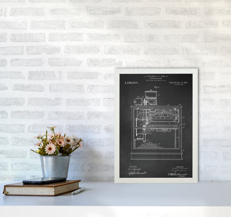 Popcorn Machine Patent- Chalkboard Art Print by Jason Stanley A3 Oak Frame